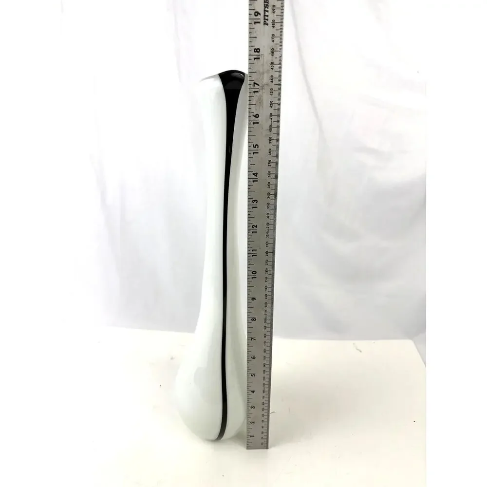 Vintage Mid-Century Modern‎ Hand Blown Glass Vase Black & White 17.5